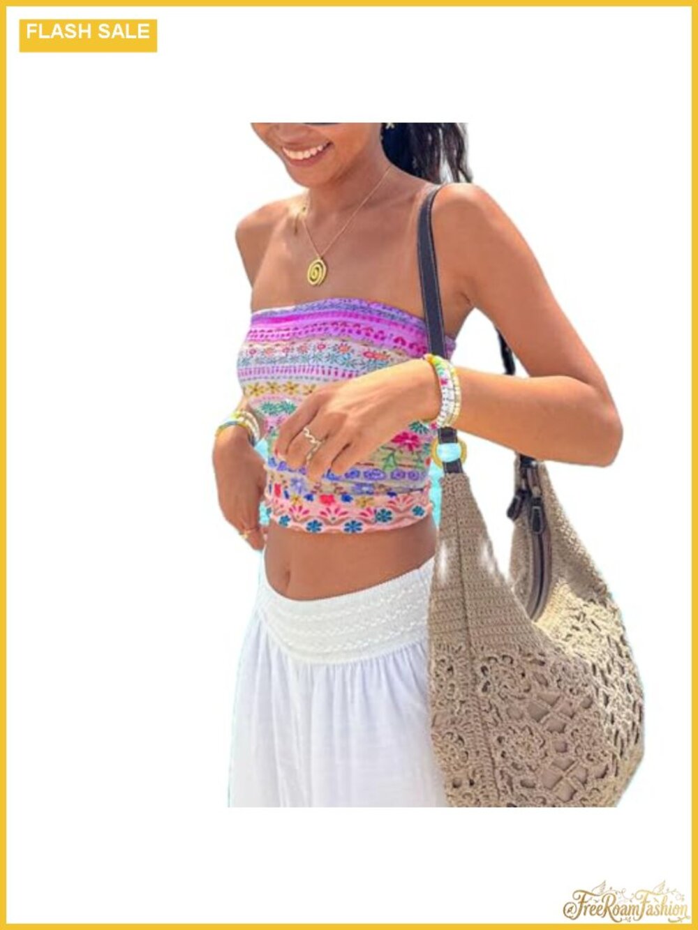 Strapless Floral Bandeau Crop Top - Y2K Tube Top for Women - Sleeveless Summer